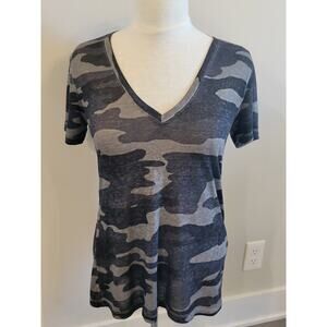 Lucky Brand Burn Out Camo Print Tee Womens Top XS Loose